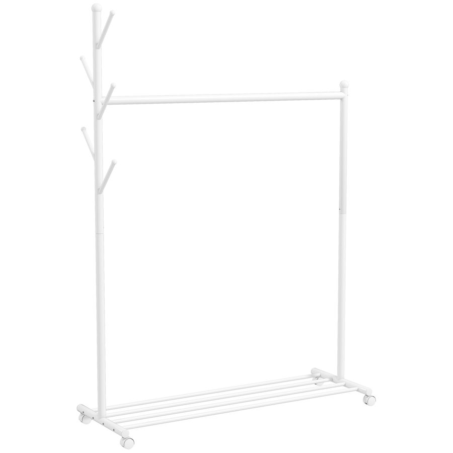 HOMCOM Kleiderständer mit Rollen, 5 Haken, Kleiderstange und untere Ablage, für Flur, Eingang, Schlafzimmer, 120x43x171 cm, Weiß   Aosom von HOMCOM