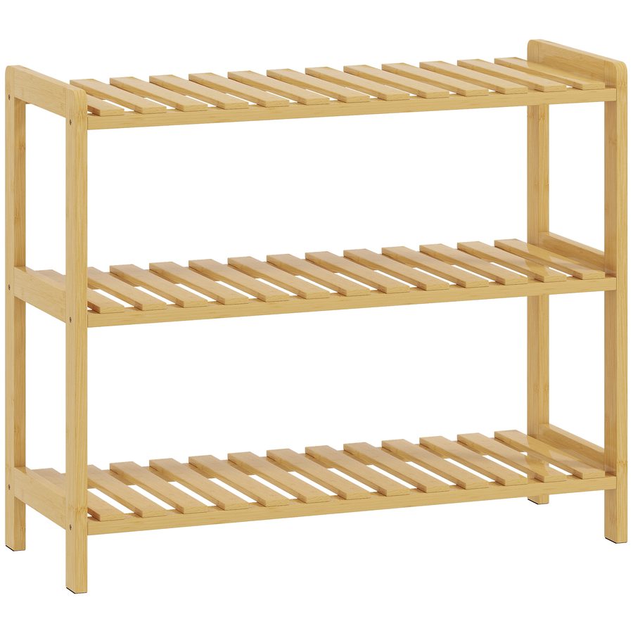 HOMCOM Schuhregal mit 3 Ebenen, Bambus-Schuhregal für 9 Paar Schuhe, für Diele, Flur, Schlafzimmer, 70x26x57,5 cm, Natur   Aosom von HOMCOM