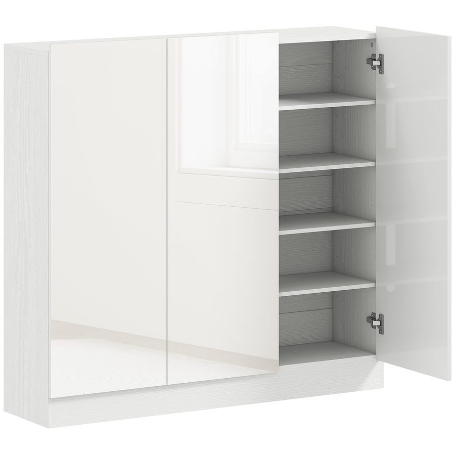 HOMCOM Schuhschrank, Schuhregal mit Verstellbaren Ablagen, Belüftungslöchern, Hochglanztüren, Schuhaufbewahrung mit Soft-Close-Funktion, Schuhkommode für 25–30 Paar 106,4x34x108,5cm, Weiß   Aosom von HOMCOM