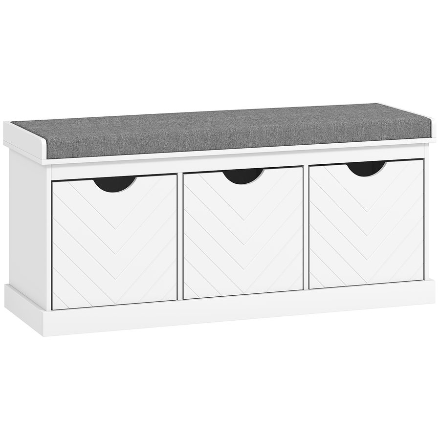 HOMCOM Schuhbank für Diele, Aufbewahrungsbank mit 3 herausnehmbaren Schubladen und gepolstertem Sitzkissen in Leinenoptik, moderner Stil, für Flur/Diele, 105 x 35 x 47 cm, weiß   Aosom von HOMCOM