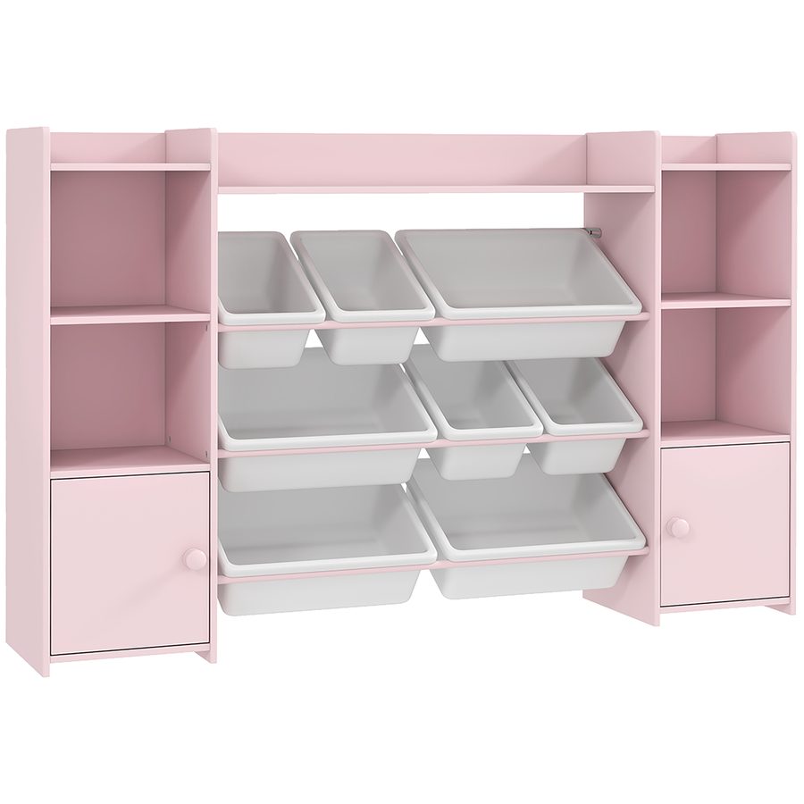 AIYAPLAY Kinderregal, Spielzeugregal Bücherregal mit 8 herausnehmbaren Aufbewahrungsboxen, 4 offenen Fächern, 2 Schrankfächer, für Kinderzimmer, Spielzimmer, Wohnzimmer, 140 x 30 x 90 cm, Rosa   Aosom von AIYAPLAY