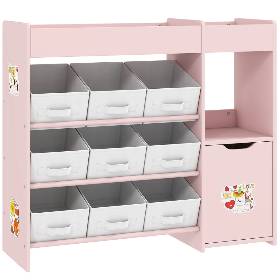 AIYAPLAY Kinder-Aufbewahrungsregal mit 9 Stoffschubladen & Schrank, Rosa   Aosom von AIYAPLAY