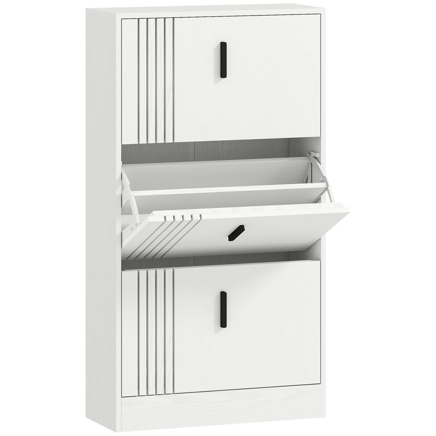 HOMCOM Schuhschrank mit 3 Klappen, 18 Paare, Schuhschrank 3 Fächer, großer Kapazität für Flur, Gang, Wohnzimmer, 63 x 24 x 117 cm, weiß   Aosom von HOMCOM