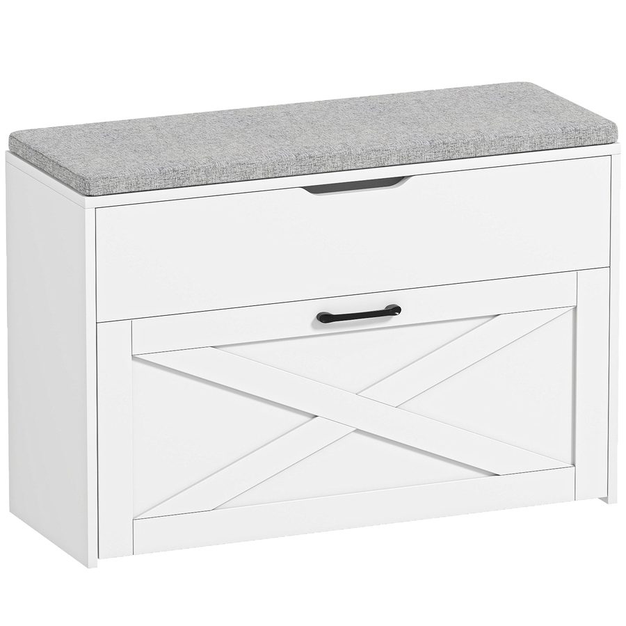 HOMCOM Schuhbank für den Eingangsbereich, Schuhbank mit waschbarem, gepolstertem Sitz, Klapptür, Aufbewahrungsfach mit Soft-Close, verstellbare Ablagen, für 8 Paar Schuhe, Wohnzimmer Flur Schlafzimmer, Weiß   Aosom von HOMCOM