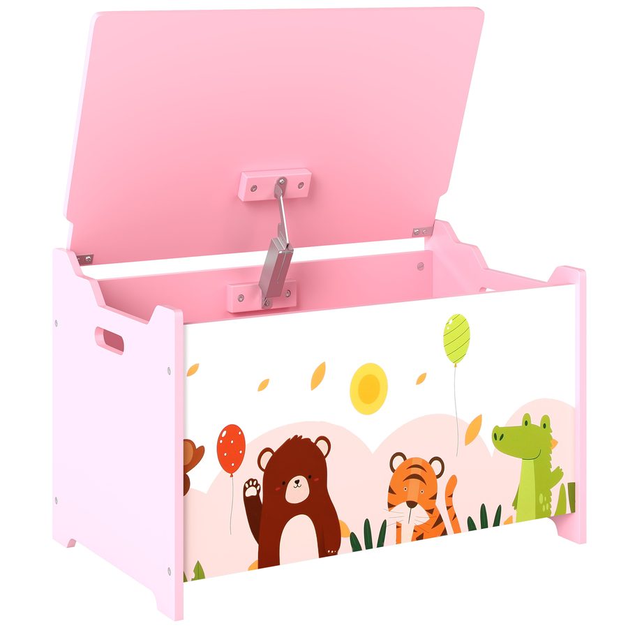 AIYAPLAY Kinderspielzeugtruhe aus Holz mit Klappdeckel, Tiermotiv, Aufbewahrungsbox mit Sicherheitscharnieren, für Wohnzimmer, Spielzimmer, Kinderzimmer, rosa   Aosom von AIYAPLAY