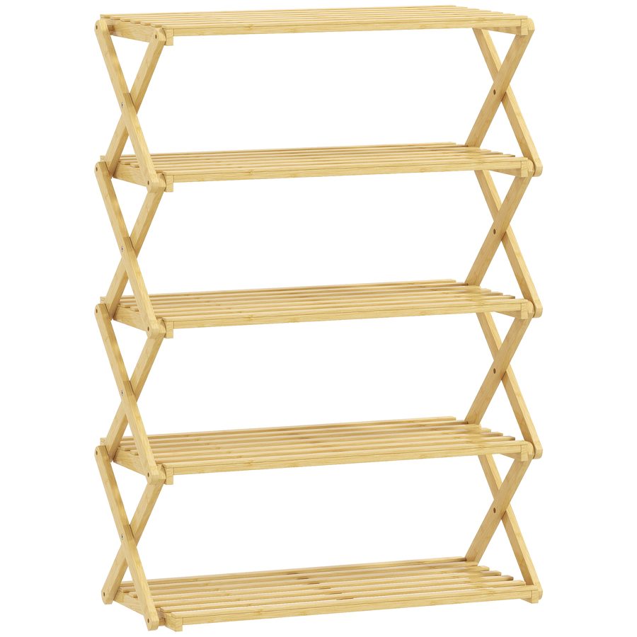 HOMCOM schmales Bambus-Schuhregal, faltbares vertikales 5-Ebenen-Schuhregal, ohne Montage, Schuhregal für Eingangsbereich, Flur, Schlafzimmer, natur   Aosom von HOMCOM