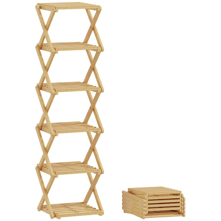 HOMCOM Schuhregal, klappbar Schuhständer mit 6 Ebenen aus Bambus, für max. 9 Paar Schuhe, schmal Schuhablage für Eingang, Schlafzimmer, 30 x 29 x 108 cm, Natur   Aosom von HOMCOM