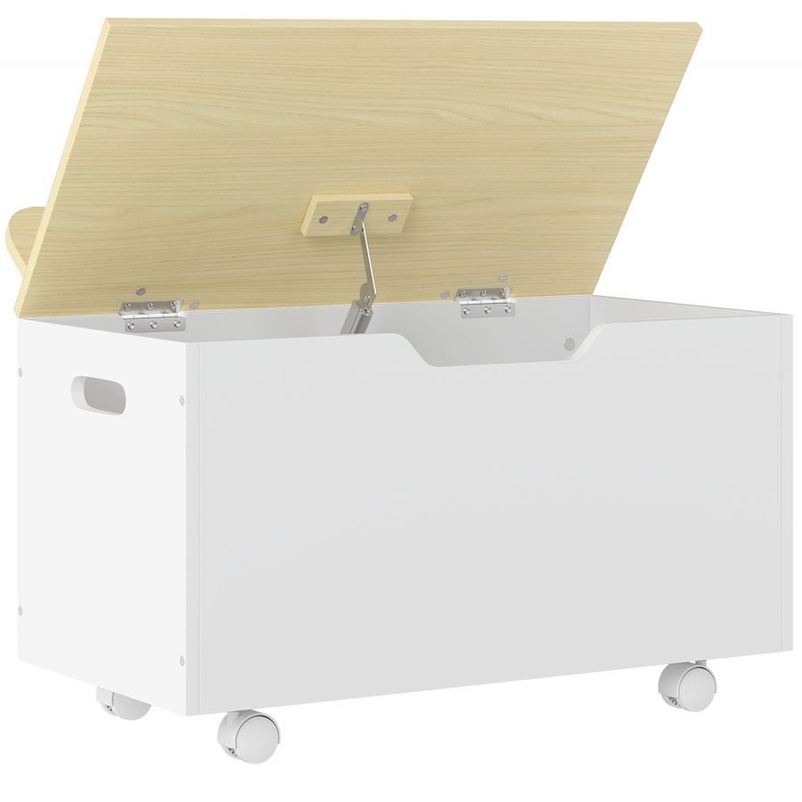 AIYAPLAY Aufbewahrungsbox für Spielzeug mit Rollen, Kinder-Spielzeugtruhe mit klappbarem Deckel und Sicherheitsschanier, Wolken-Design, für Schlafzimmer, Spielzimmer, Kindergarten, Weiß und Natur   Aosom von AIYAPLAY