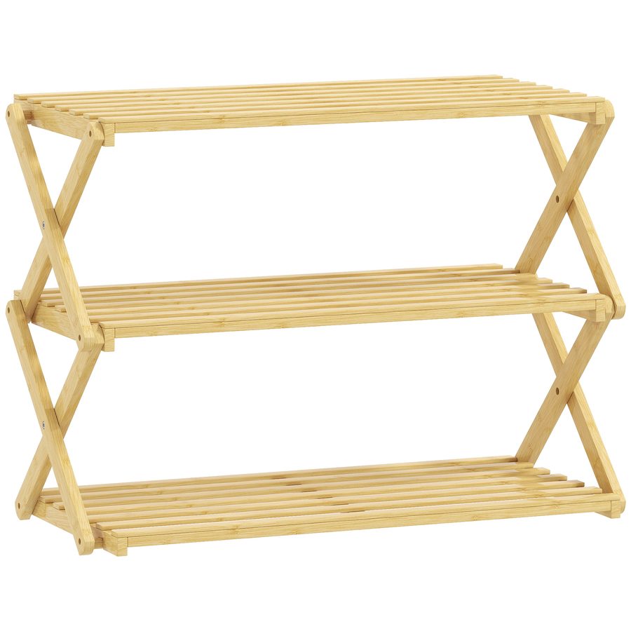 HOMCOM Schmales Bambus-Schuhregal, 3-stufiges klappbares Schuhregal, ohne Montage, Schuhregal für Eingang, Flur, Schlafzimmer, Natur   Aosom von HOMCOM