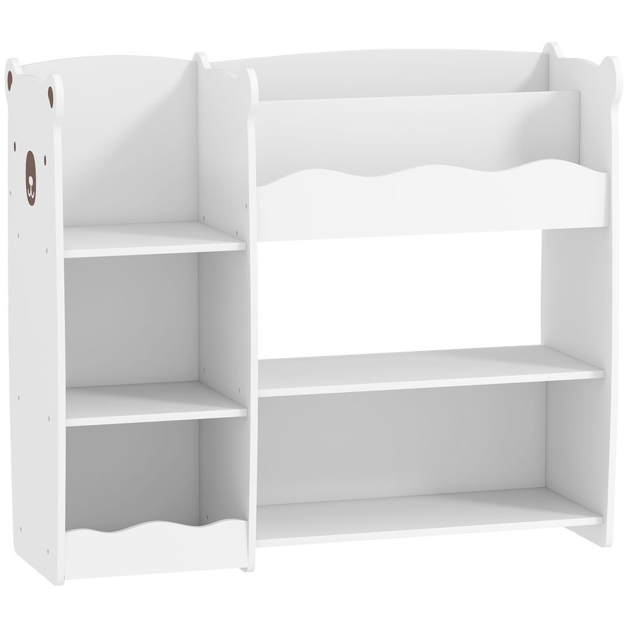 AIYAPLAY Kinder-Spielzeugregal mit offenen Regalen, Fächern, Bärendesign, Spielzeug-Organizer für Schlafzimmer, Spielzimmer, Kindergarten, Weiß   Aosom von AIYAPLAY