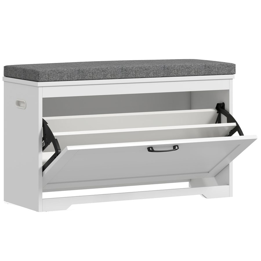 HOMCOM Schuhbank, Moderner Sitzbank mit Gepolstertem Sitz, Verstellbares Fach, Für 8 Paar Schuhe, Für Eingang, Flur, Schlafzimmer, 80x30x50 cm, Weiß   Aosom von HOMCOM