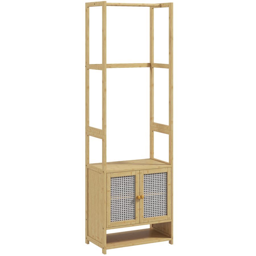 HOMCOM Garderobe mit Schrank, Bambus-Kleiderständer mit Schuhfach, Kleiderstange, verstellbares Fach, für Eingang, Flur, Schlafzimmer, 53x31x168 cm, Natur   Aosom von HOMCOM