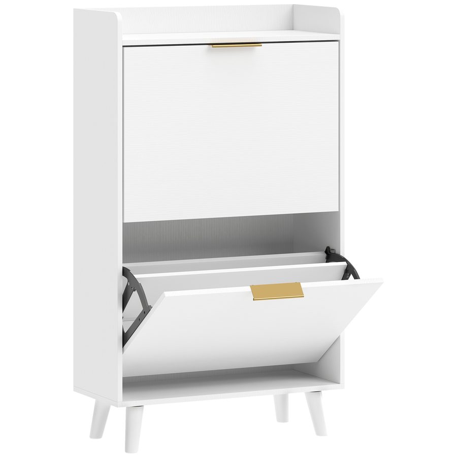 HOMCOM Schuhschrank für 12 Paar, schmaler Schuhschrank mit 2 Kippfächern, verstellbare Einlegeböden und Oberplatte, Füße aus Hevea-Holz, für Flur, Eingangsbereich, 70x30x120cm, weiß   Aosom von HOMCOM