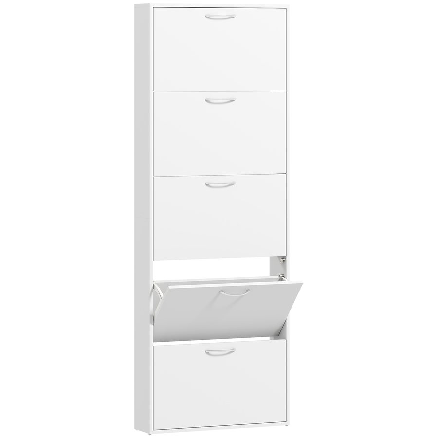 HOMCOM Schuhschrank für 15 Paar, schmaler moderner Schuhschrank mit 5 Klappfächern, für Flur und Eingangsbereich, 65 x 17 x 180,5 cm, weiß   Aosom von HOMCOM