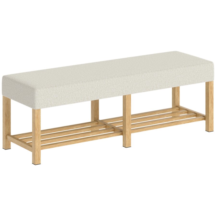 HOMCOM Schuhbank mit Sitzfläche, Sitzbank mit Stauraum, Schuhregal mit Holzrahmen, Sitzbank, Garderobenbank für Wohnzimmer, Flur, 140 x 44 x 48 cm Cremeweiß   Aosom von HOMCOM