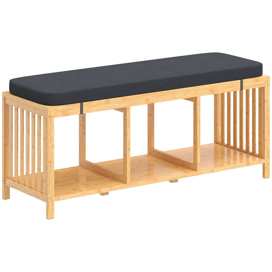HOMCOM Schuhbank mit Sitzfläche, Schuhregal mit Stauraum, Sitzbank aus Bambus mit offener Ablage, Leinenoptik für Flur und Eingangsbereich, 102 x 33 x 45 cm, Naturholz   Aosom von HOMCOM