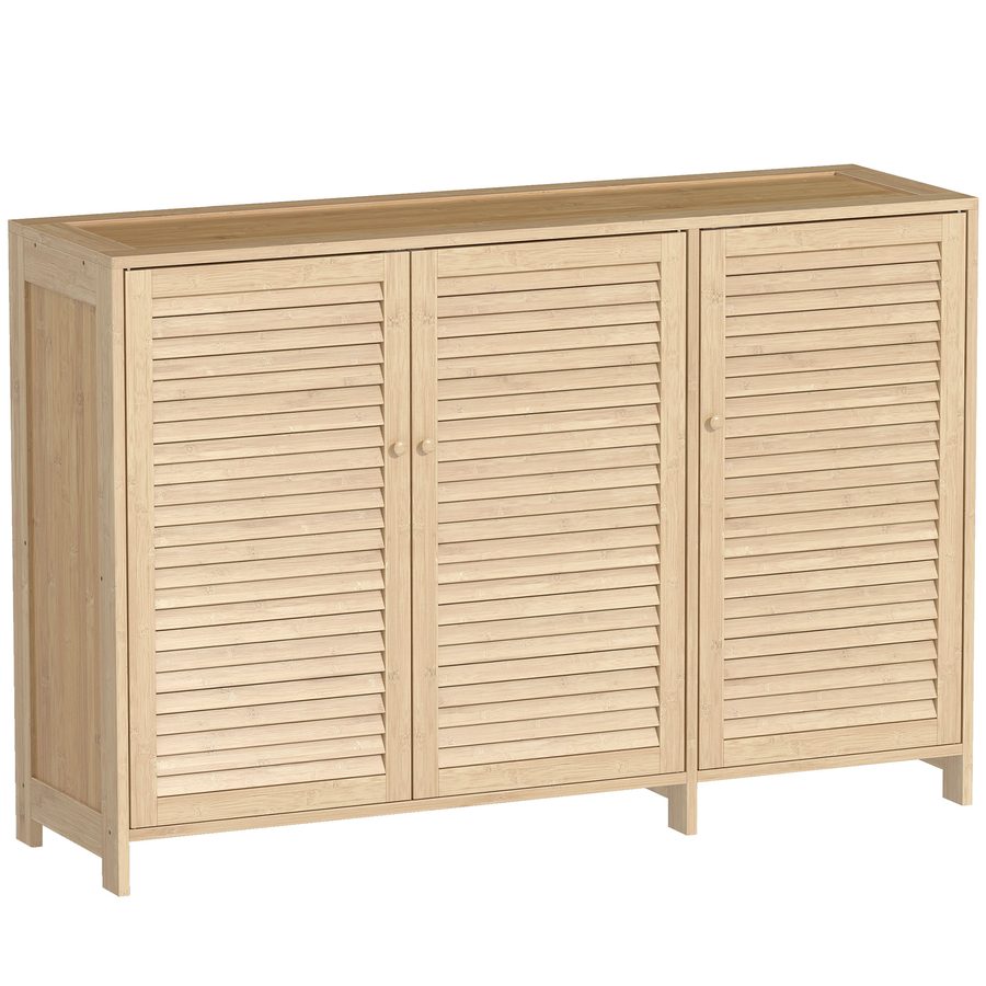 HOMCOM Bambus-Schuhschrank 18 Paar, Schuhschrank mit 3 Lamellentüren und verstellbaren Einlegeböden, Aufbewahrungsmöbel für Flur, Eingangsbereich, Ankleide, 120x35x80cm, Naturholz   Aosom von HOMCOM