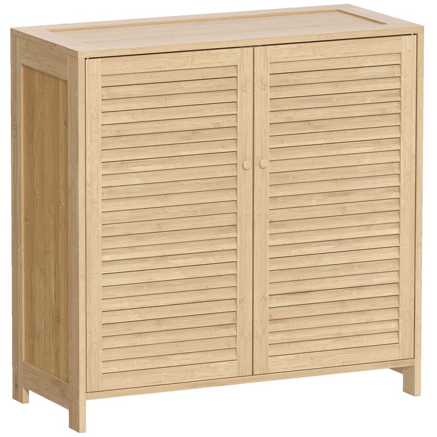HOMCOM Schuhschrank aus Bambus mit Lamellentüren, Schuhregal mit verstellbaren Einlegeböden, für 14 Paar Schuhe, Flur & Eingangsbereich, 80 x 35 x 80 cm, Natur   Aosom von HOMCOM