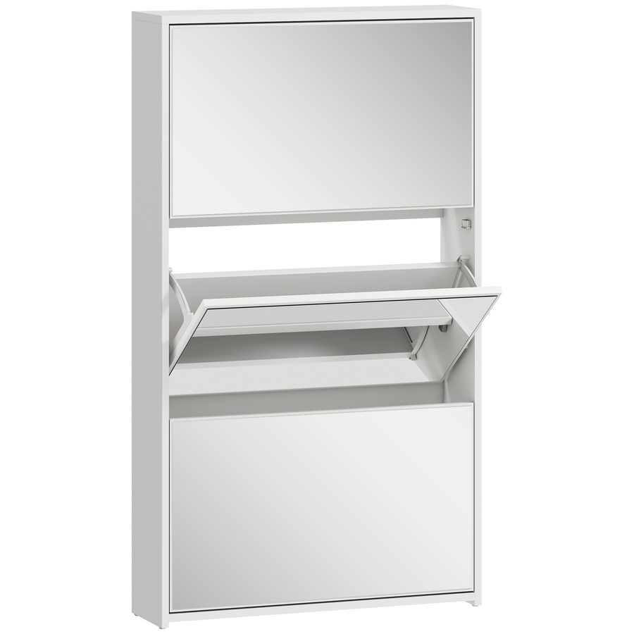HOMCOM Slim-Spiegel-Schuhschrank mit 3 Klapptüren, Schuhmöbel für Flur mit Ablagefach, Platzsparender Schuhschrank für 9 Paar, 65x17x114,5 cm, Weiß   Aosom von HOMCOM