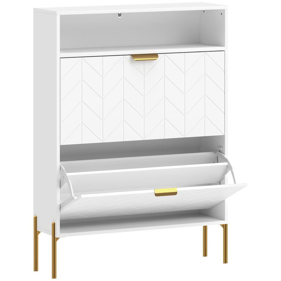 HOMCOM Schuhschrank für 16 Paar, schmaler Schuhschrank mit 2 kippbaren Schubladen, offenes Fach und verstellbare Einlegeböden, moderner Stil, für Flur/Eingang, 80 x 23,7 x 110 cm, weiß   Aosom von HOMCOM