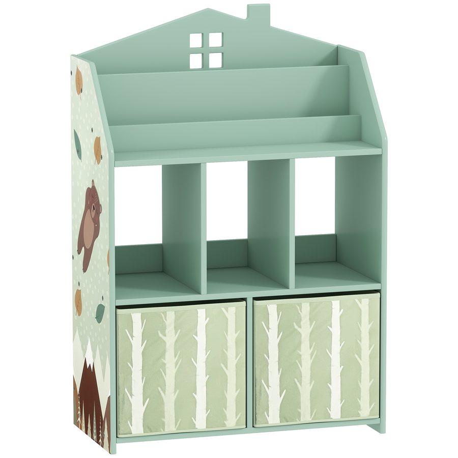 AIYAPLAY Kinderregal Bücherregal Kinder mit 2 Stoffschubladen offen Regal Spielzeugregal für 3-8 Jahre Kinderzimmerregal für Spielzeug Bücher für Spielzimmer Kinderzimmer 62,5x30x91,5 cm Grün   Aosom von AIYAPLAY