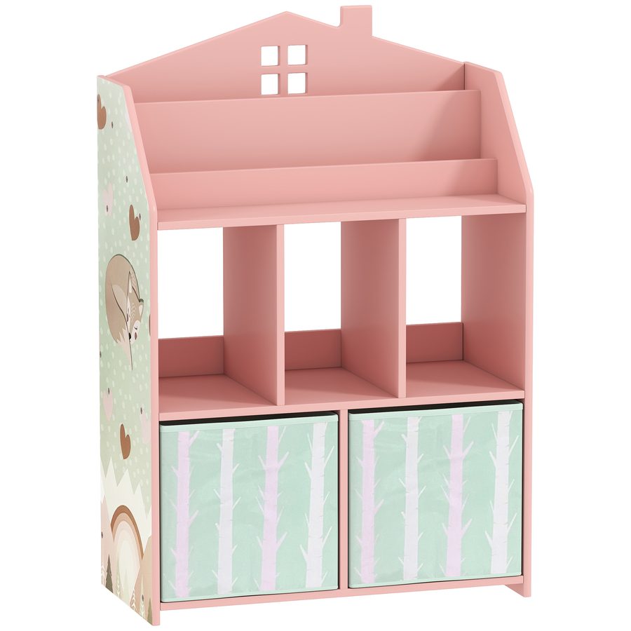 AIYAPLAY Kinderregal Bücherregal Kinder mit 2 Stoffschubladen offen Regal Spielzeugregal für 3-8 Jahre Kinderzimmerregal für Spielzeug Bücher für Spielzimmer Kinderzimmer 62,5x30x91,5 cm Rosa   Aosom von AIYAPLAY