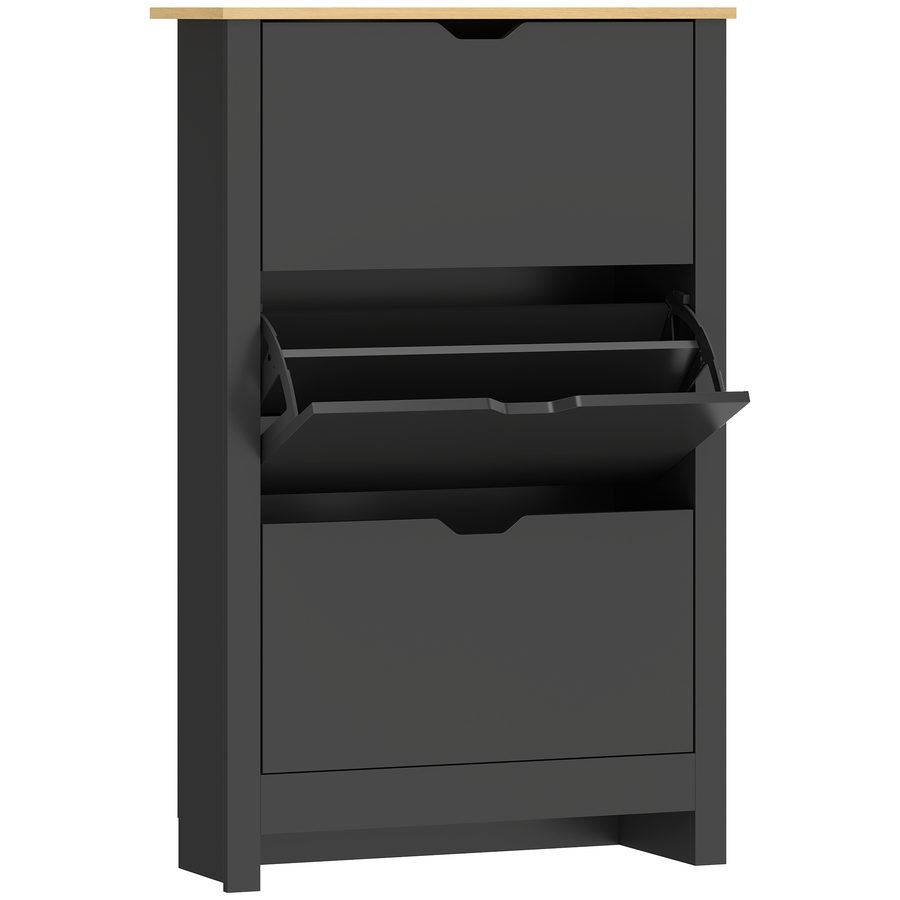HOMCOM Schuhschrank für 18 Paar, schmaler Schuhschrank mit 3 Klappfächern und verstellbaren Einlegeböden, moderner Stil, für Flur, Eingangsbereich, 72 x 26 x 112 cm, schwarz und Naturholz   Aosom von HOMCOM