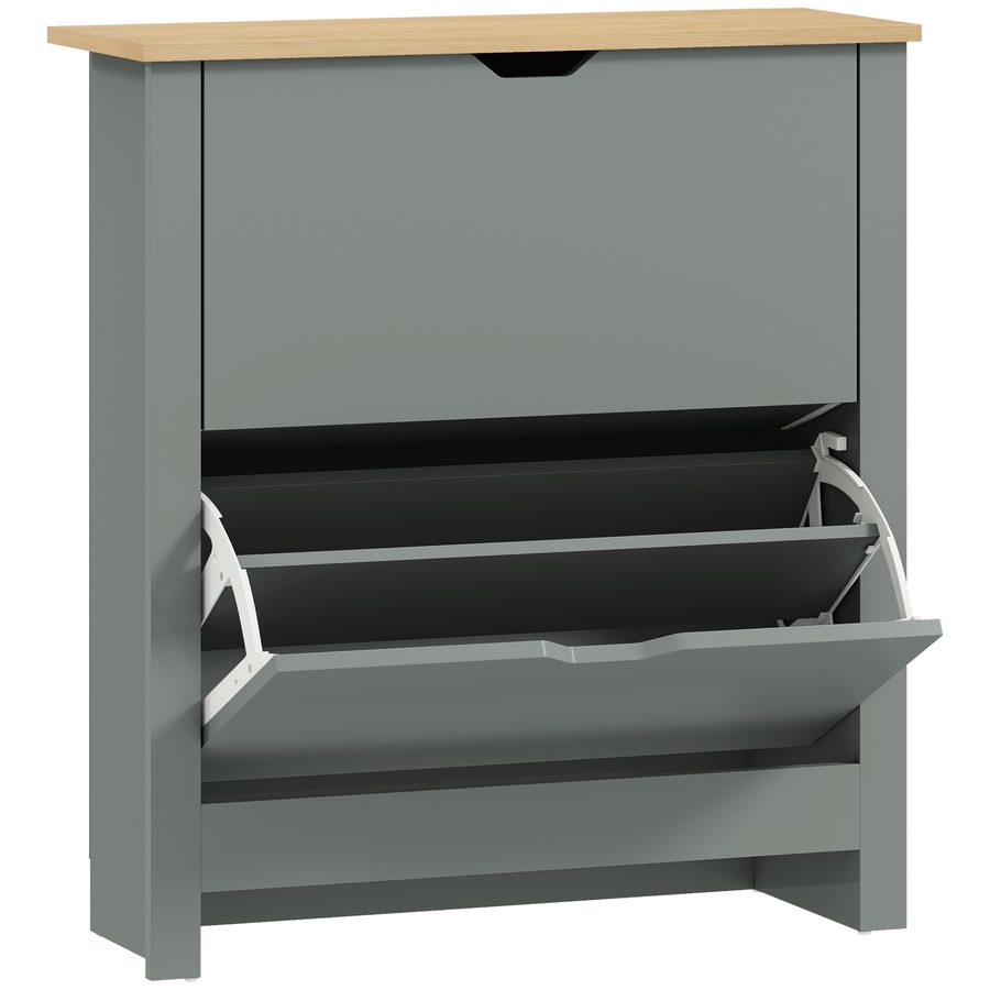 HOMCOM Schuhschrank mit 2 Klappen, Schmaler Schuhkipper mit verstellbar Trennwand, Schuhregal Schuhkommode für 12 Paar Schuhe 72 x 26 x 80 cm, Hellgrau   Aosom von HOMCOM