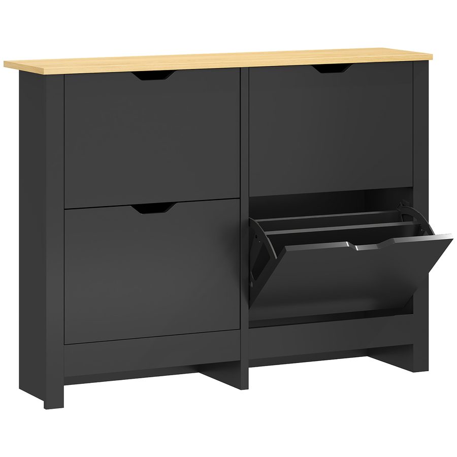 HOMCOM Schuhschrank für 16 Paar, schmaler Schuhschrank mit 4 klappbaren Fächern und verstellbaren Einlegeböden, moderner Stil, für Flur, Eingangsbereich, 105 x 26 x 80 cm, schwarz und Naturholz   Aosom von HOMCOM