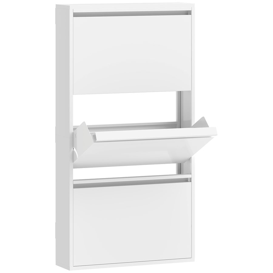 HOMCOM Schuhschrank Metall mit 3 Klappen Schuhkipper Schmal Schuhkommode Schuhregal Schuhablage Wandmontage für 6 Paar Schuhe 55 x 15 x 105,5 cm Weiß   Aosom von HOMCOM