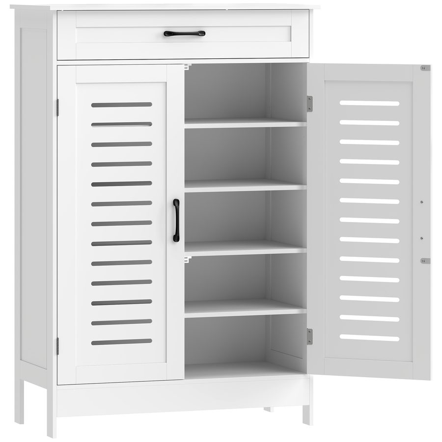 HOMCOM Schuhschrank mit Schublade, Lamellentüren, verstellbaren Einlegeböden, für 20 Paar Schuhe, Schuhschrank für Flur/Eingangsbereich, 78x37x115,8 cm, Weiß   Aosom von HOMCOM