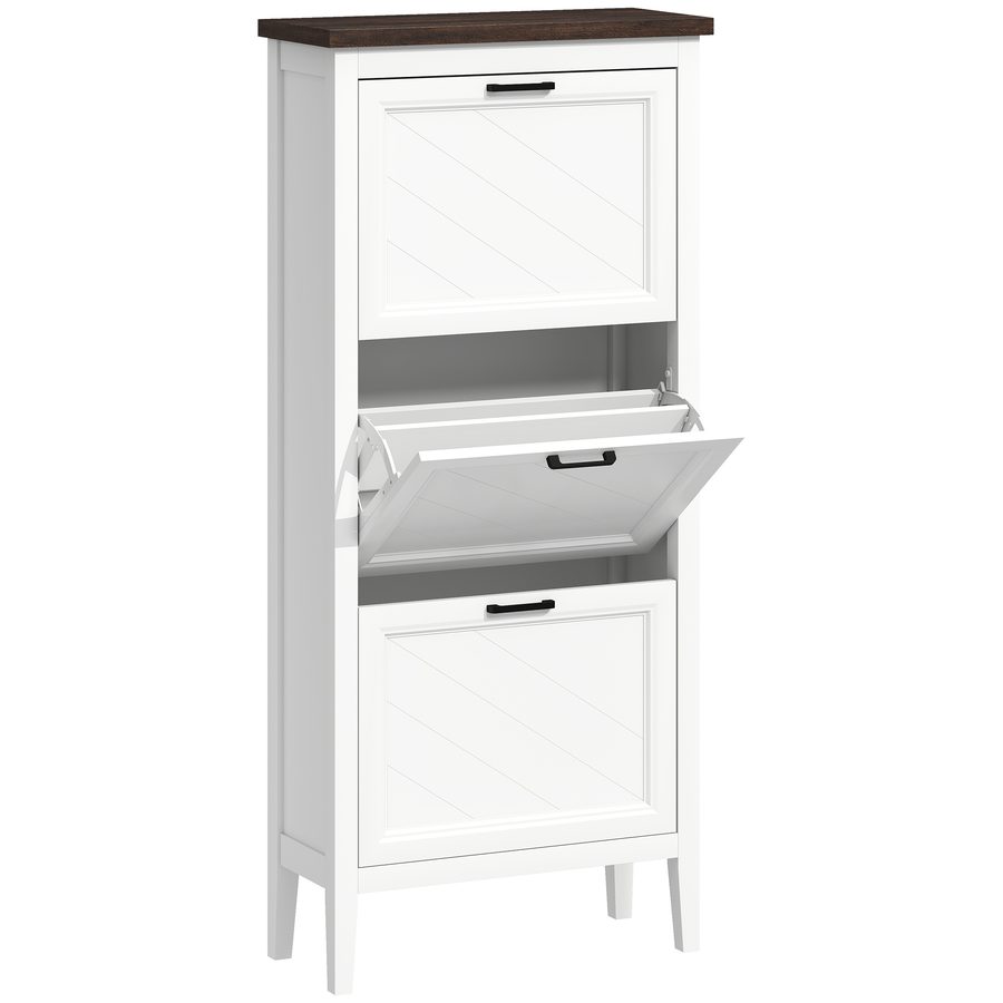 HOMCOM Schuhschrank 18 Paar, schmaler Schuhschrank mit 3 Klappfächern und verstellbaren Einlegeböden, Landhausstil, für Flur, Eingang, 60 x 26,5 x 133,7 cm, weiß   Aosom von HOMCOM