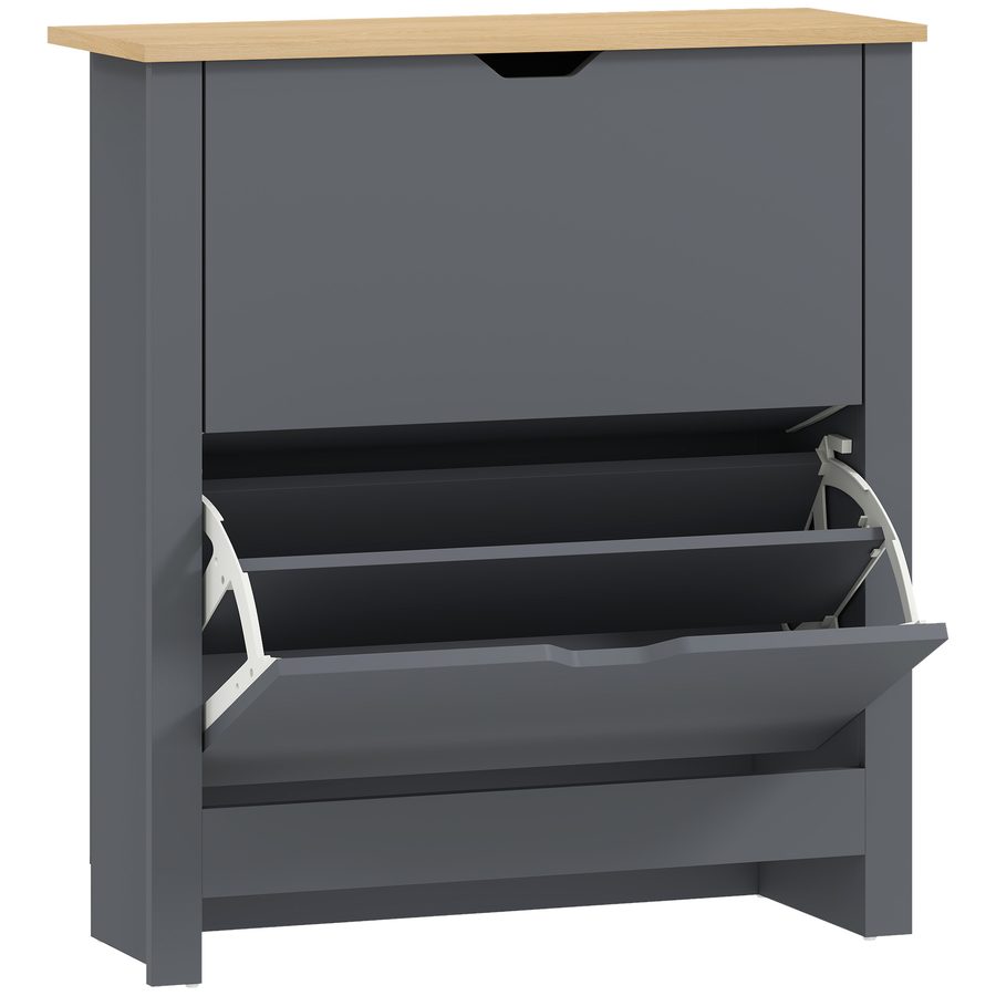 HOMCOM Schuhschrank mit 2 Klappen, Schmaler Schuhkipper mit verstellbar Trennwand, Schuhregal Schuhkommode für 12 Paar Schuhe 72 x 26 x 80 cm, Dunkelgrau   Aosom von HOMCOM