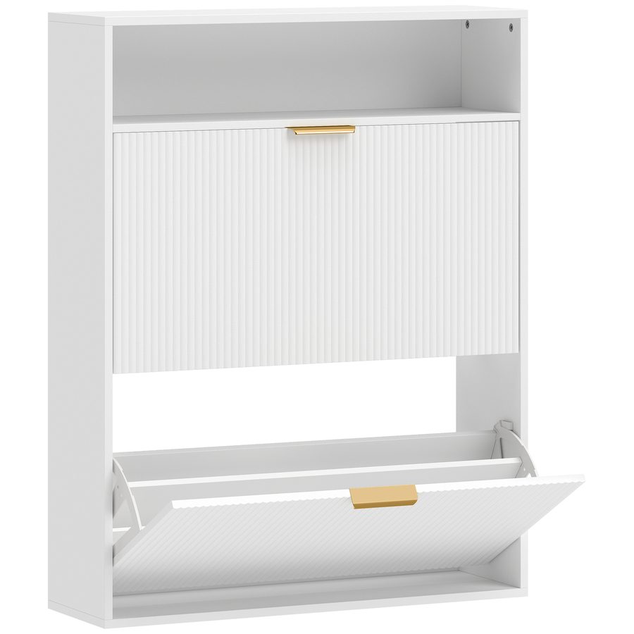 HOMCOM Schuhschrank mit 2 Klappen, Schmal Schuhkipper mit 2 Türen, Ablagefläche, Schuhkommode für 12-16 Paar Schuhe für Flur, Eingang 80x24x102,5cm, Weiß   Aosom von HOMCOM