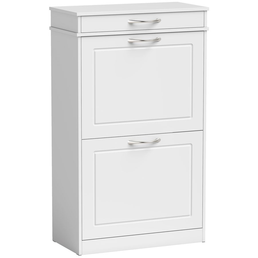 HOMCOM Schuhschrank mit 2 Klappen, Schuhkipper Schmal Schuhregal mit Schublade und Verstellbaren Trennwänden, für 8 Paar Schuhe, Schuhaufbewahrung für Flur Eingang Wohnzimmer, 53 x 26,5 x 89 cm, Weiß   Aosom von HOMCOM
