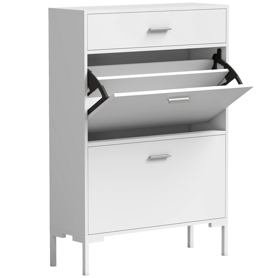 HOMCOM Schuhschrank, Schuhkipper, Schuhkommode, Schuhaufbewahrung für max. 12 Paar Schuhe, Schuhständer mit Kippschutz für Diele, Flur, Weiß, 75 x 26 x 110 cm   Aosom von HOMCOM