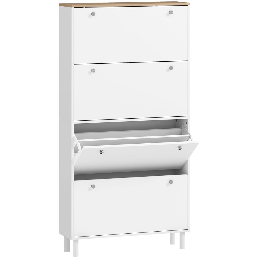 HOMCOM Schuhschrank für 32 Paar - Schmaler Schuhschrank mit 4 Klapptüren, verstellbare Einlegeböden - Moderner Aufbewahrungsschrank für Flur & Eingangsbereich, 80 x 23,5 x 157 cm, Weiß   Aosom von HOMCOM