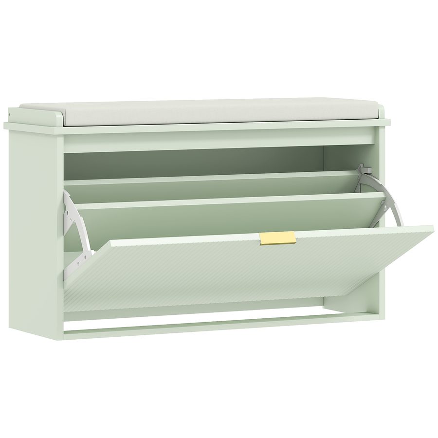 HOMCOM Schuhbank mit gepolstertem Sitzkissen und klappbarem Schubladenfach, Eingangsbank für Flur, Schlafzimmer, 80 x 26 x 47,5 cm, grün   Aosom von HOMCOM