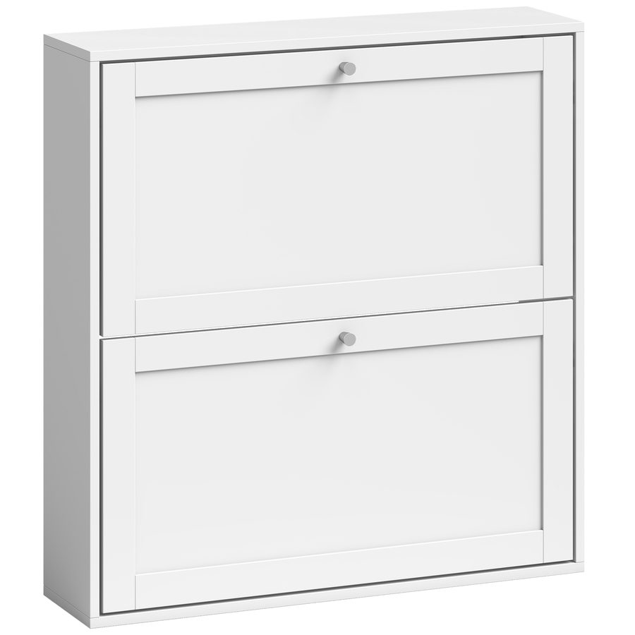 HOMCOM Schuhschrank mit 2 Klappen, Schuhkipper Schmal Schuhaufbewahrung mit Schublade und Verstellbaren Trennwänden, für 8 Paar Schuhe, Schuhregal für Flur Eingang Wohnzimmer, 80 x 20 x 84 cm, Weiß   Aosom von HOMCOM
