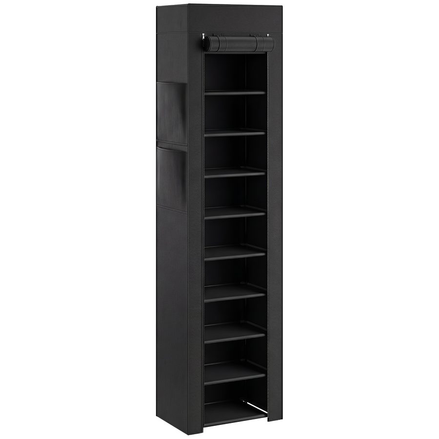 HOMCOM Schuhregal mit 10 Ebenen, Metall Schuhorganizer mit staubdichtem Stoffbezug, für bis zu 20 Paar Schuhe, für Flur, Eingangsbereich oder Wohnzimmer, 45 x 30 x 175 cm, Schwarz   Aosom von HOMCOM