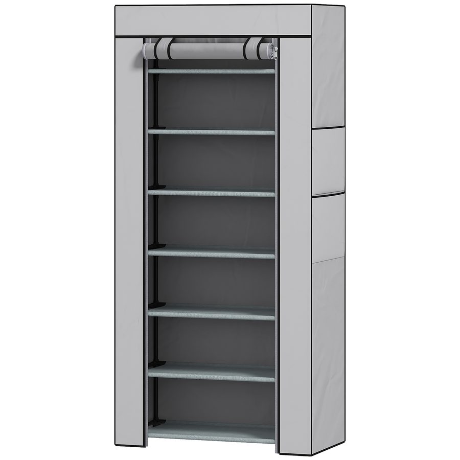 HOMCOM Schuhregal für den Eingangsbereich, 7 Ebenen, Stahl, platzsparend für 14–21 Paar mit Vliesstoff-Abdeckung, für Flur/Wohnzimmer/Korridor, 60x30x126 cm, Grau   Aosom von HOMCOM