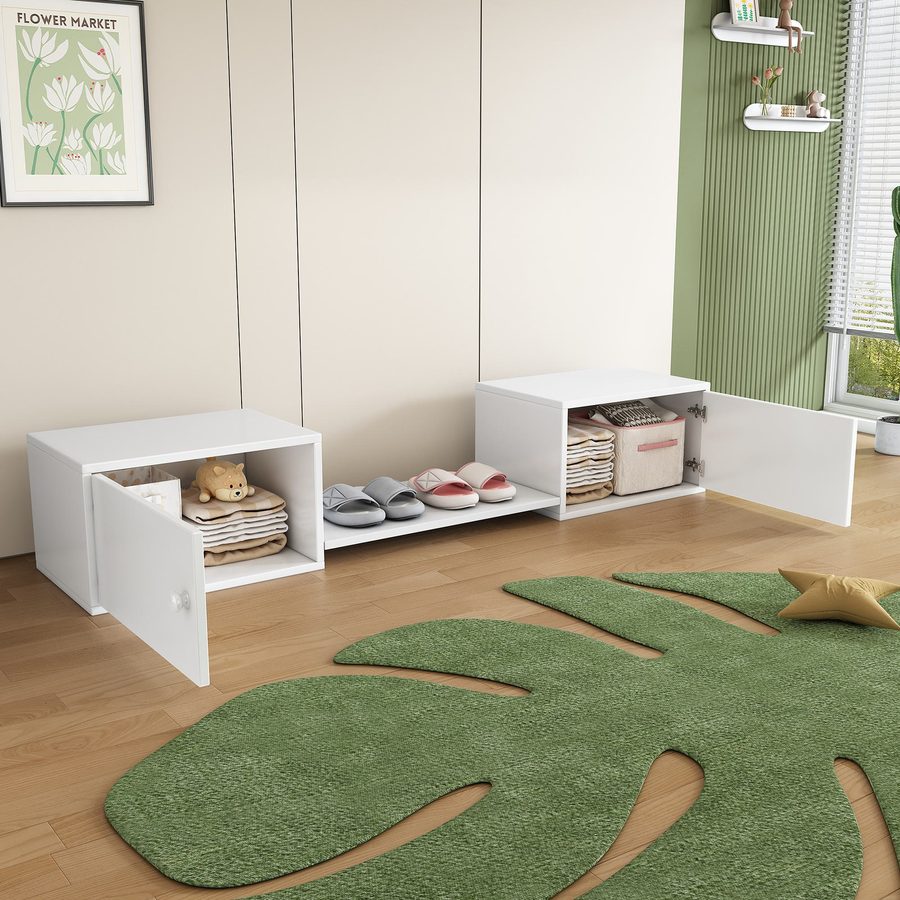 Schuhbank doppeltüren 189x40x34.5cm Weiss Schuhwechselbank unter Bett Hochwertige Materialien und Griff   Aosom.de von Home Enjoy DE