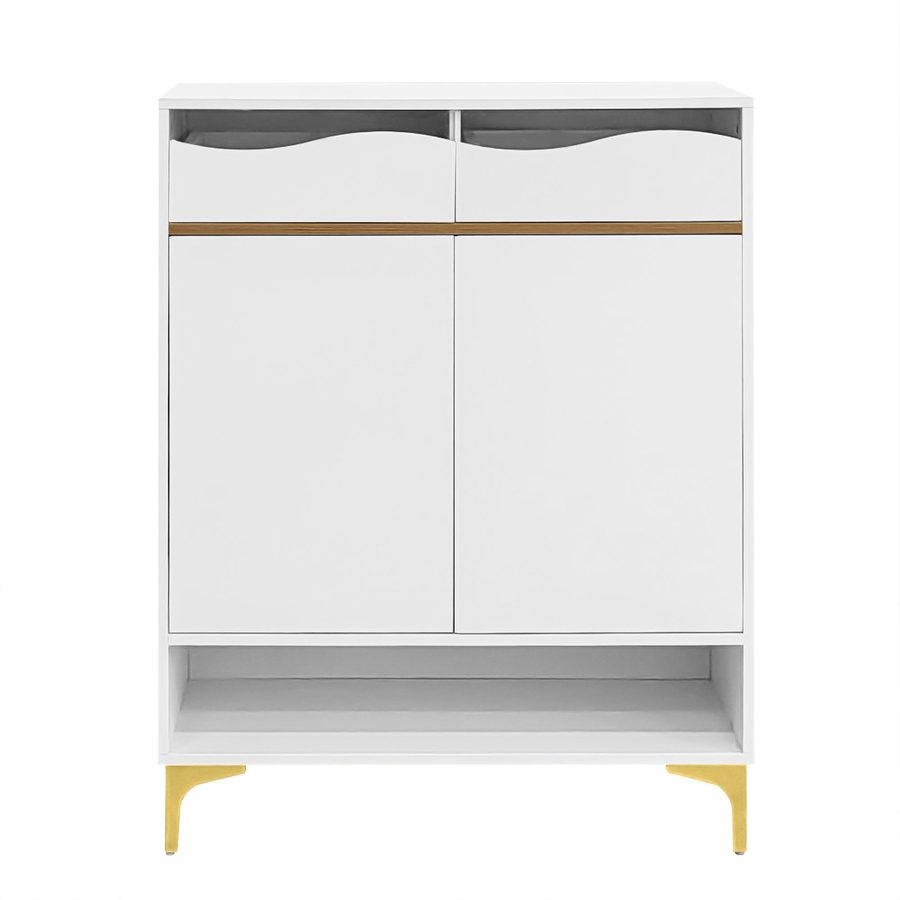 Schuhschrank mit LED-Beleuchtung, Flurschrank mit Schubladen und Ablagen, 80x35x105 cm, Weiß von GL Store