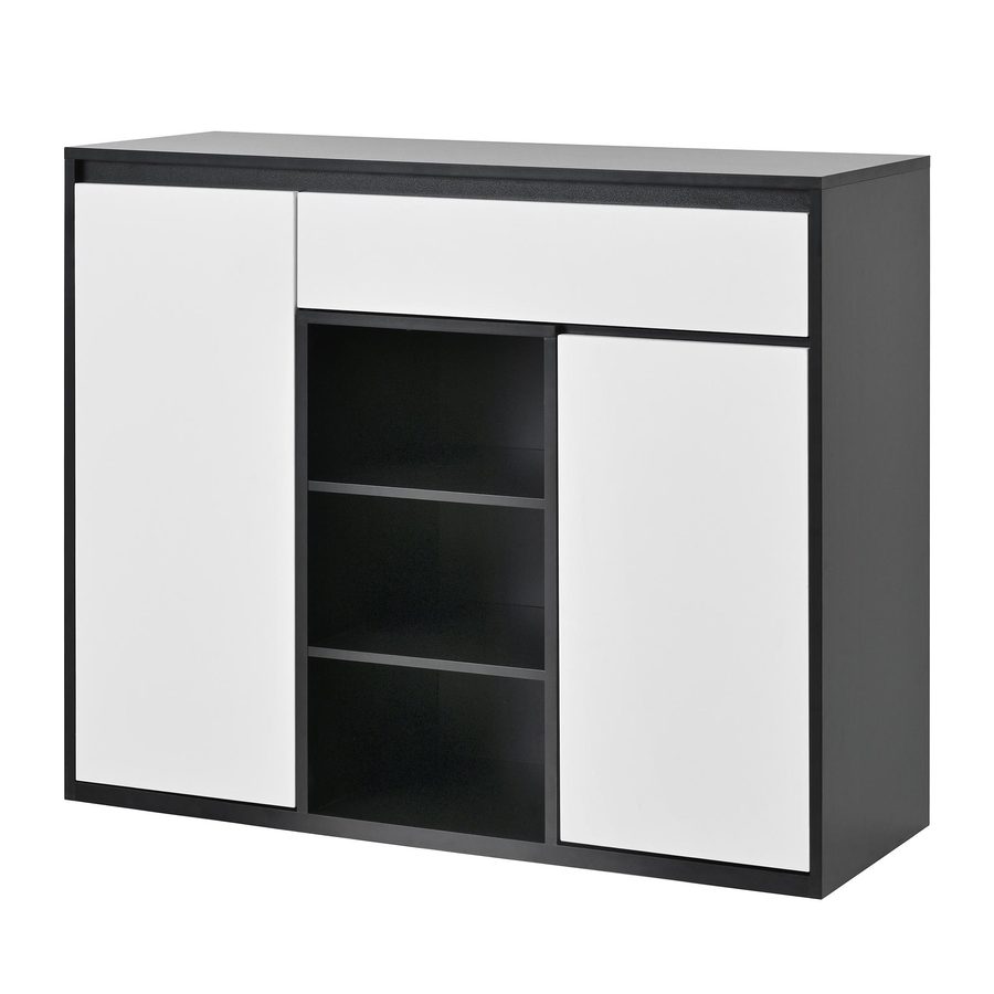 Schuhschrank mit 2 Türen und 1 Schublade, mit LED-Beleuchtung und verstellbarem Schuhregal, 105x39,5x86 cm, Schwarz+Weiß von GL Store