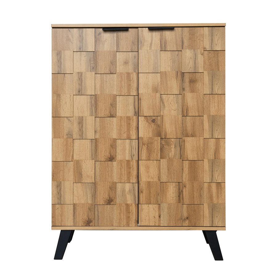 Moderner Schuhschrank mit 5 Fächern, geometrisches Holzmaserungsmuster, für Flur und Eingangsbereich, 80,5x35x109,5 cm, Naturfarbe von GL Store