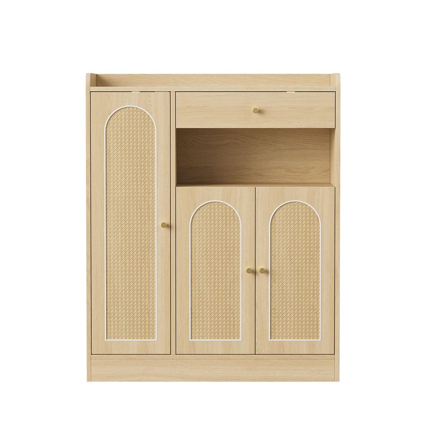 Rattan-Schuhschrank, viel Stauraum, verstellbare Regale, 90x35x110 cm, Naturfarbe