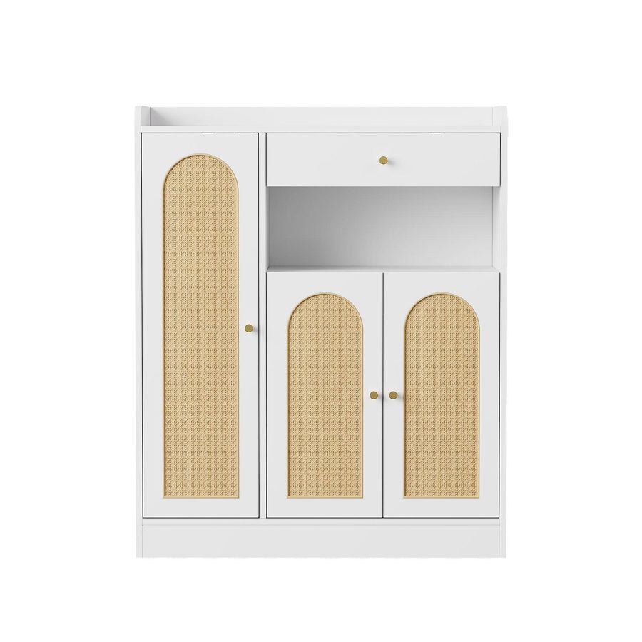 Rattan-Schuhschrank, viel Stauraum, verstellbare Regale, 90x35x110 cm, Naturfarbe