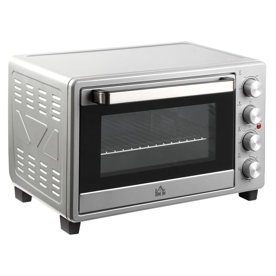 HOMCOM Minibackofen  32L, 1600W, Elektrischer Ofen mit Schlackenauffangwanne, Edelstahl & Glas, Silber, 52,2x38,1x33,5cm  Aosom von HOMCOM