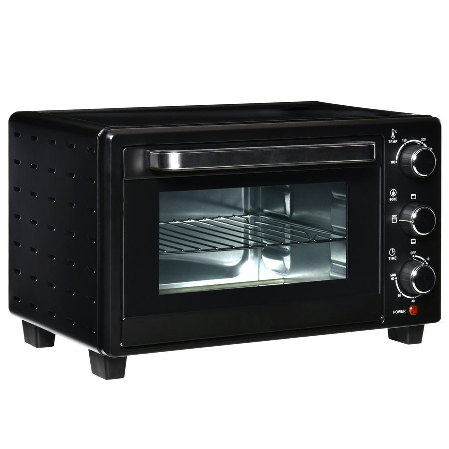HOMCOM Minibackofen  21L, 3 Kochmodi, 100°C-230°C, 1400W, Edelstahl & Glas, Schwarz+Silber, 46,4x38x28,5cm  Aosom von HOMCOM