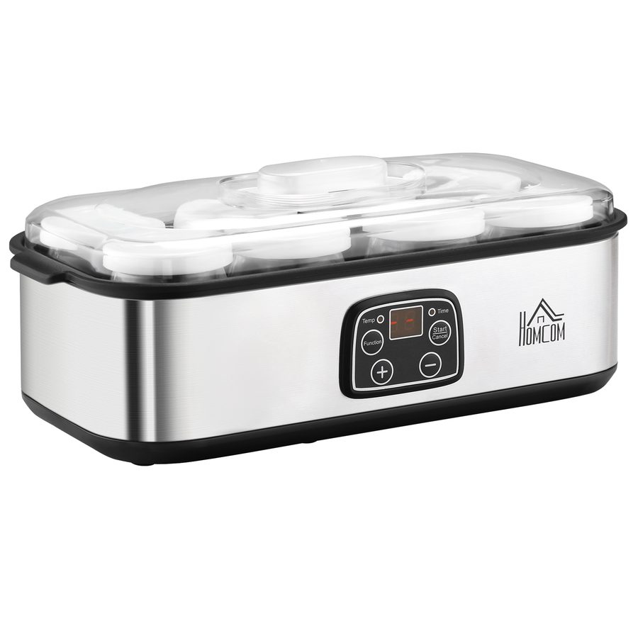HOMCOM Joghurtbereiter 25W mit LCD-Display, 8 Gläser 180ml mit Deckel, einstellbare Temperatur aus PC & PP-Kunststoff   Aosom.de von HOMCOM